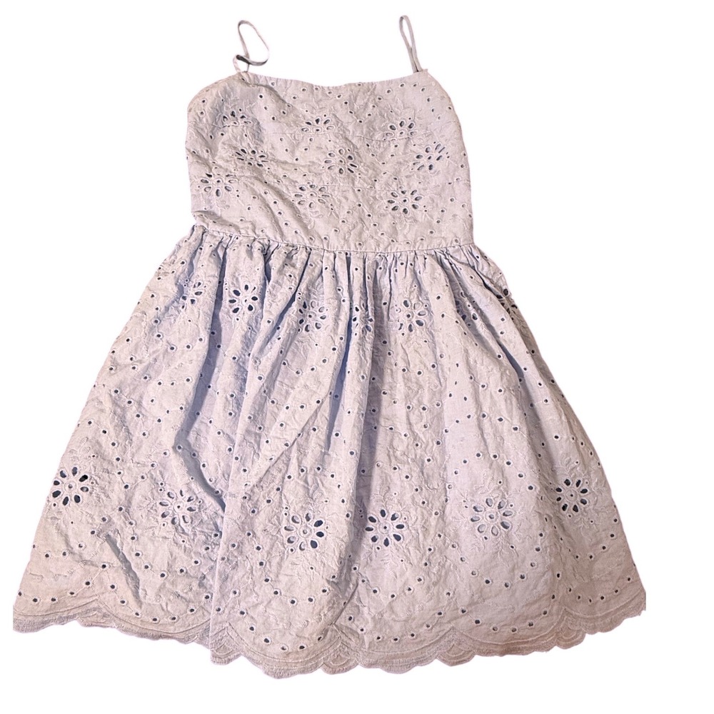 Altar'd State Blue Eyelet Mini Dress Cotton Scalloped Hem Cutout Back Medium